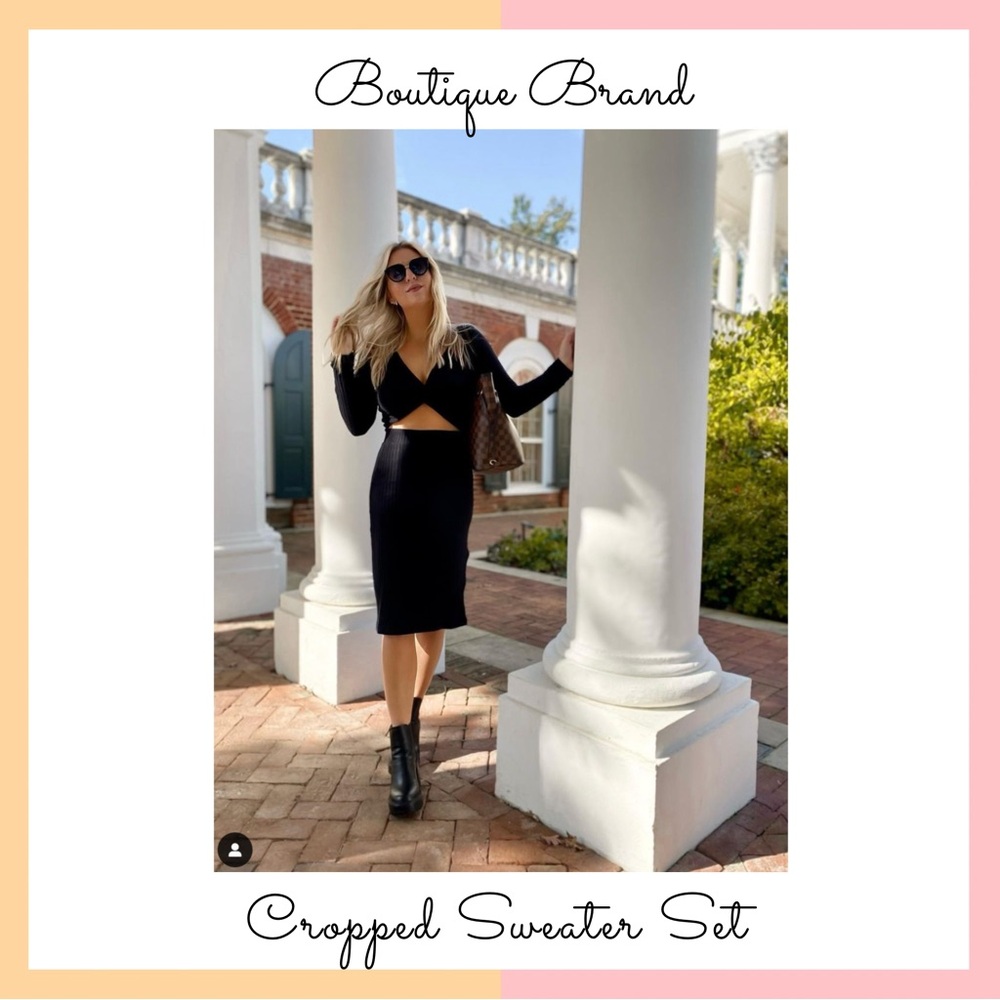 Project Social T Black Cropped Sweater + Skirt Set